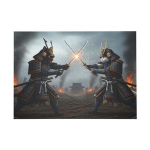 Armored Cat Warriors Jigsaw Puzzle - Black vs. White Samurai