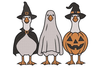 Halloween Goose Embroidery Design, Witch Ghost Pumpkin Goose Pattern, Spooky Season Machine Embroidery File
