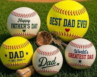 Bola de beisebol e softball bordada personalizada para presente de Dia dos Pais, bola esportiva personalizada, presente artesanal para o Dia dos Pais, bola "Melhor Pai do Mundo".