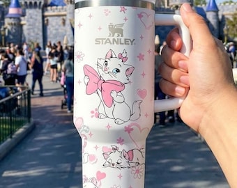 Tazza termica da viaggio isolata in acciaio inossidabile Pink Cat Marie da 40 oz/30 oz