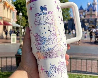 Bicchiere termico Mad Tea Party da 40 oz, tazza personalizzata con incisione laser a tema Principesse del Paese delle Meraviglie