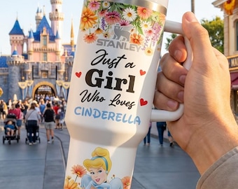 Bicchiere termico da 40 oz di Cenerentola, ideale per una ragazza che ama le principesse, tazza da viaggio personalizzata, regalo perfetto.