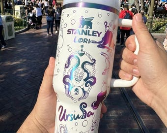 Engraved Cartoon Octopus 40oz Tumbler, Custom Iridescent Laser Cup