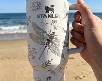 Dragonfly 40oz Tumbler Laser Engraved, Nature Inspired Stainless Steel Cup