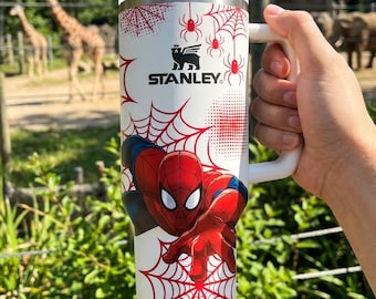 Bicchiere termico Spider Web Hero da 40 oz con manico, grande capacità, isolante, ideale come regalo.