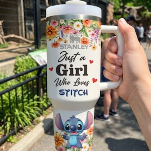 Vaso térmico Stitch de 1,2 litros (40 oz) personalizado con nombre, estilo Disney, taza de viaje con dibujos animados, regalo imagen 1