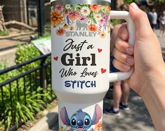 Bicchiere termico Stitch da 40 oz personalizzabile con nome, stile Disney, tazza da viaggio con cartone animato, idea regalo.