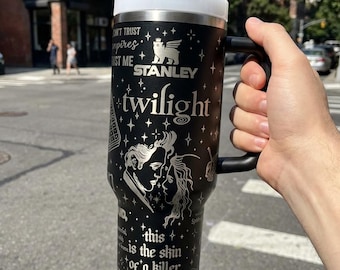 Twilight Inspired Silver Laser Tumbler 40oz Insulated Travel Mug With Handle Gift