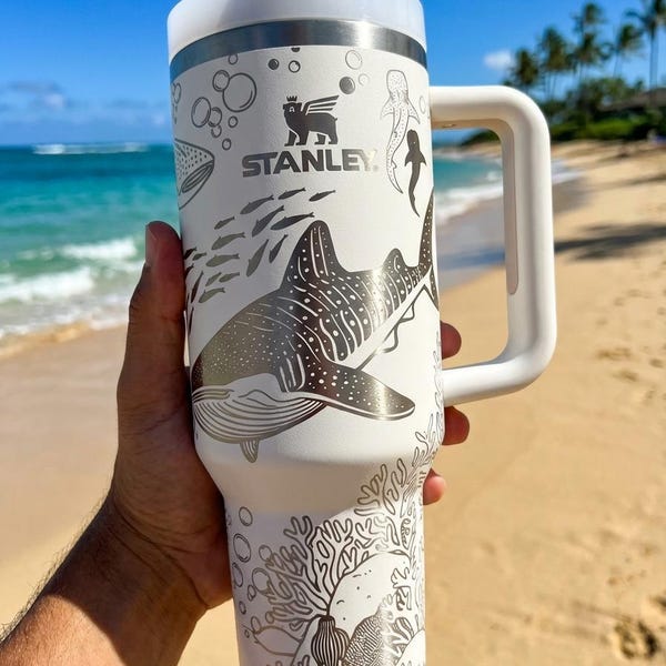 Whale Shark Tumbler 40oz Laser Engraved, Stainless Steel Insulated Cup, Gift for Animal Lovers