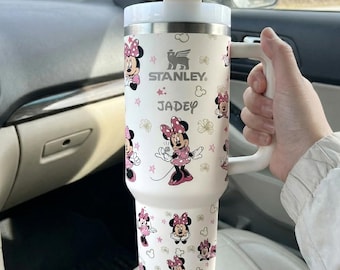 Bicchiere termico Minnie Mouse da 40 oz con nome personalizzato, rosa, regalo Disney, tazza da viaggio