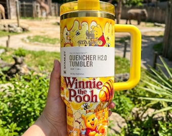 Bicchiere termico Winnie the Pooh da 40 oz, stile Disney, tazza da viaggio con cartone animato, confezione regalo nuova.
