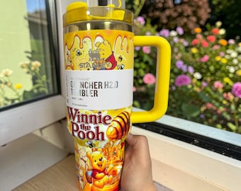 Nalle Puh-glas 125 cl, graverad metallmugg med handtag, presentask för Puh-älskare