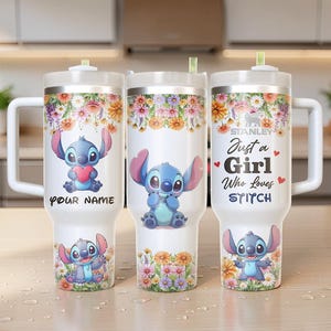 Vaso térmico Stitch de 1,2 litros (40 oz) personalizado con nombre, estilo Disney, taza de viaje con dibujos animados, regalo imagen 4