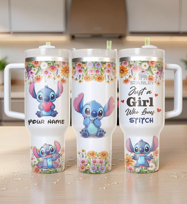 Vaso térmico Stitch de 1,2 litros (40 oz) personalizado con nombre, estilo Disney, taza de viaje con dibujos animados, regalo imagen 4