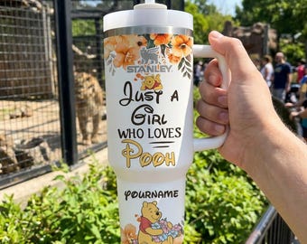 Winnie the Pooh 40oz Tumbler, Just a Girl Who Love Pooh Cup, Disney Travel Mug Gift