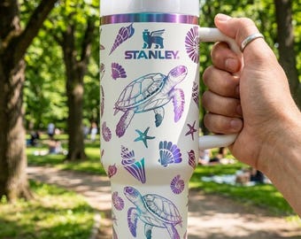 Vaso de 40 oz con diseño de tortuga marina, grabado láser.