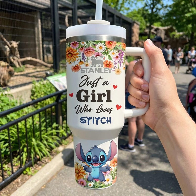 Vaso térmico Stitch de 1,2 litros (40 oz) personalizado con nombre, estilo Disney, taza de viaje con dibujos animados, regalo imagen 1
