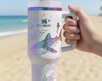 Bicchiere termico da 1,2 litri (40 oz) con squalo balena, inciso al laser, in acciaio inossidabile, ideale come regalo per gli amanti degli animali.