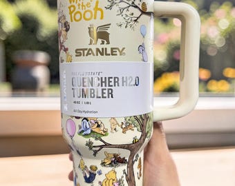 Classic Winnie The Pooh Tumbler 40oz , Metal Engraved Cup with Handle, Gift for Pooh Lovers