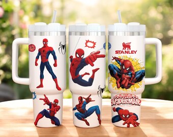 Custom Spiderman 40oz Tumbler, Spider Cup Gift, Superhero Handle Stainless Steel Tumbler