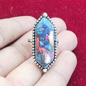 Spiny Oyster Turquoise Ring: Sterling Silver Boho Jewelry