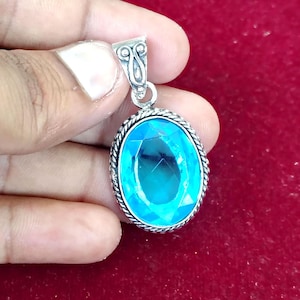 Blue Topaz Pendants, Oval Gemstone Pendant, Faceted Necklace, Handmade Pendants, Blue Topaz Jewelry, Statement Pendant,  Jewelry For Women