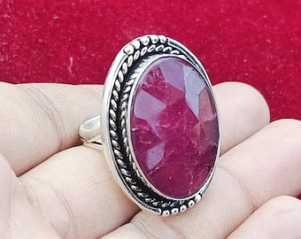 Bague rubis rose : argent sterling 925 fait main, bijoux bohèmes en pierres précieuses