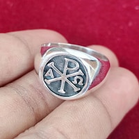 Alpha Omega Ring Silver Ring Silver 925 Alpha Omega Ring Red Enamel Chi ...