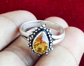 イエローシトリン編み込みリング – 925スターリングシルバー