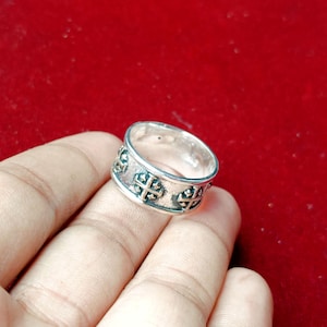 Jerusalem Cross Rings, Cross Band Rings, Handmade Unisex Ring, Oxidized Rings, Fidget Band Ring, Religious Band Jewelry, Wedding Gifts