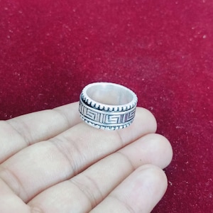 Oxidized Sterling Silver Greek Key Ring: Handmade Statement Jewelry