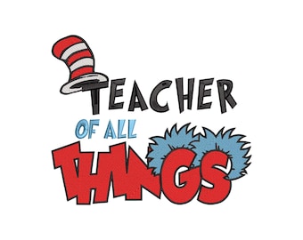 Teacher of All Things Embroidery Design, Fun Classroom Letters, Whimsical School Theme Stitch File, Machine Embroidery, Digital Download