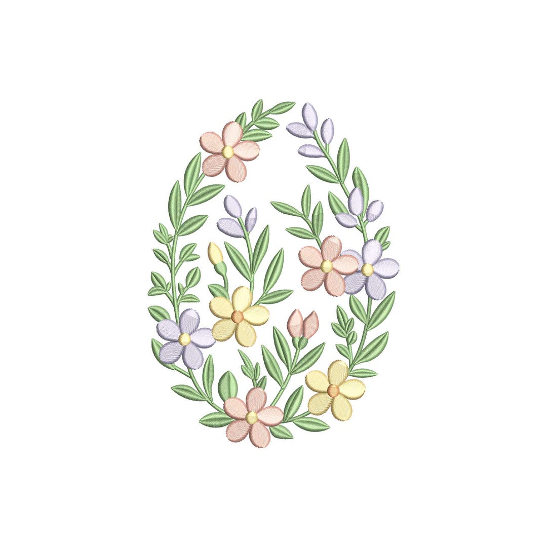 Floral Easter Egg Embroidery Design, Pastel Spring Flowers, Botanical ...