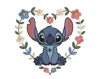 Stitch Heart Floral Embroidery Design - Disney Inspired file