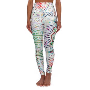 Colorful High Waisted Leggings, Modern Yoga Pants, Stretchy Workout Tights, Activewear Leggings for Women, Trendy Printed Leggings