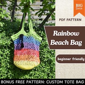 beginner, 1 dollar, tutorial, bag, beach bag, digital, diy, free, manual, pattern, pdf, rainbow bag ( + FREE bonus) Cheapest!