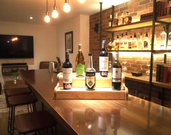 Personalized Handcrafted Wooden Bar Display Shelf – Tiered Liquor & Bottle Organizer – Man Cave, Countertop holder