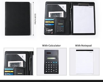 Graduation Gift Custom Leather Business Portfolio with Name, Padfolio with Calculator, Card Slots, Valentines Day Gift. Business Gifts Bulk