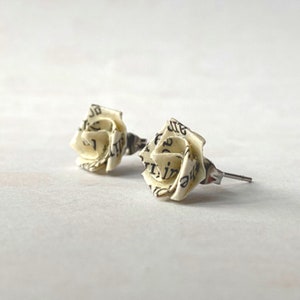 Literary Origami Rose Flower Post Earrings