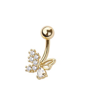 Butterfly Belly Button Ring - Butterfly Body Jewelry - CZ Stones - 316L Surgical Steel Navel Piercing - 14GA /10MM