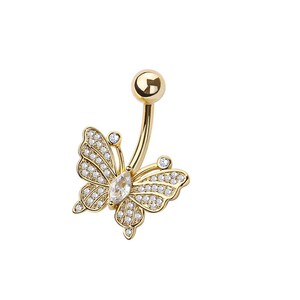 Butterfly Belly Button Ring - Butterfly Body Jewelry - CZ Stones - 316L Surgical Steel Navel Piercing - 14GA /10MM