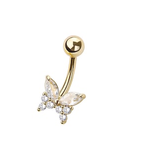 Butterfly Belly Button Ring - Butterfly Body Jewelry - CZ Stones - 316L Surgical Steel Navel Piercing - 14GA /10MM