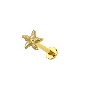 Micro Starfish Threadless Labret Earring– 316L Surgical Steel Push-In Flat Back Stud – Dainty Cartilage, Helix, Tragus - Sea Star Earring