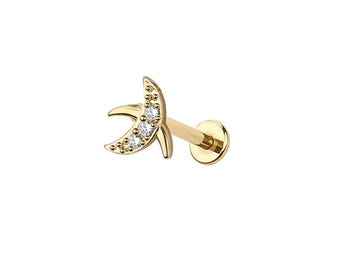 Piercing Micro Moon sin rosca para labio – Acero quirúrgico 316L con cierre a presión y parte trasera plana – Joyas delicadas para piercings de cartílago, hélix, trago y labio