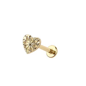 Micro Heart Threadless Labret – 316L Surgical Steel Push-In Flat Back Stud – Dainty Cartilage, Helix, Tragus, Lip Piercing - Heart Jewelry
