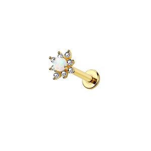 Opal Starburst Threadless Labret – 316L Surgical Steel Push-In Flat Back Stud – Cute Cartilage, Helix, Tragus, Conch