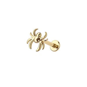 Micro Spider Threadless Labret – 316L Surgical Steel Push-In Flat Back Stud – Dainty Cartilage, Helix, Tragus - Halloween Jewelry