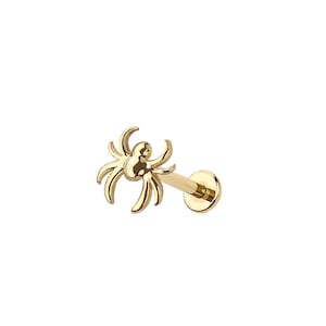 Micro Spider Threadless Labret – 316L Surgical Steel Push-In Flat Back Stud – Dainty Cartilage, Helix, Tragus - Halloween Jewelry