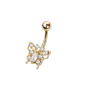 Butterfly Belly Button Ring - Butterfly Body Jewelry - CZ Stones - 316L Surgical Steel Navel Piercing - 14GA /10MM