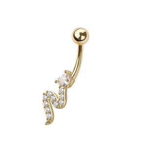Snake Belly Button Ring - Minimalist Belly Ring - CZ Stones - 316L Surgical Steel Navel Piercing - 14GA /10MM